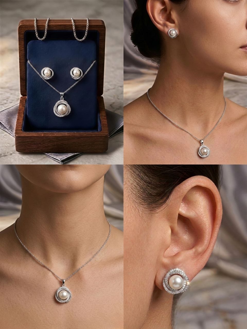 Silver Bloom Pendant Set